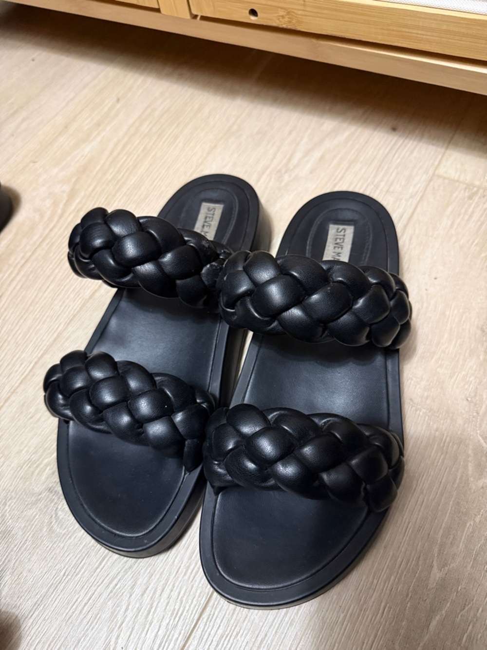 Steve Madden Black Braided Double-Strap Slide Sandals
